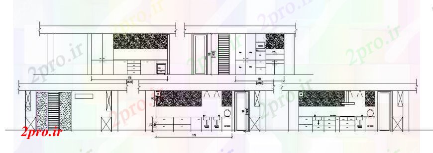 دانلود نقشه آشپزخانه آشپزخانه برای نما خانه، بخش و طرحی خودکار 27 در 51 متر (کد105455)