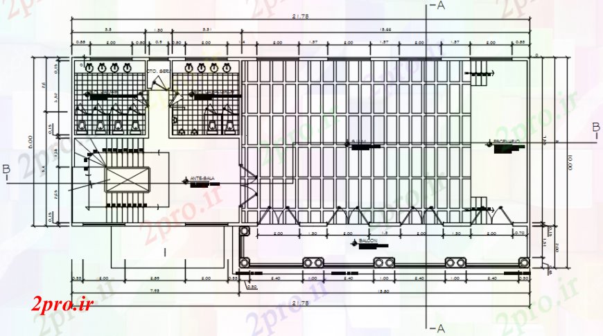 دانلود نقشه ساختمان دولتی ، سازمانی پلان طبقه دوم دولت مرکز مدنی 9 در 23 متر (کد105477)