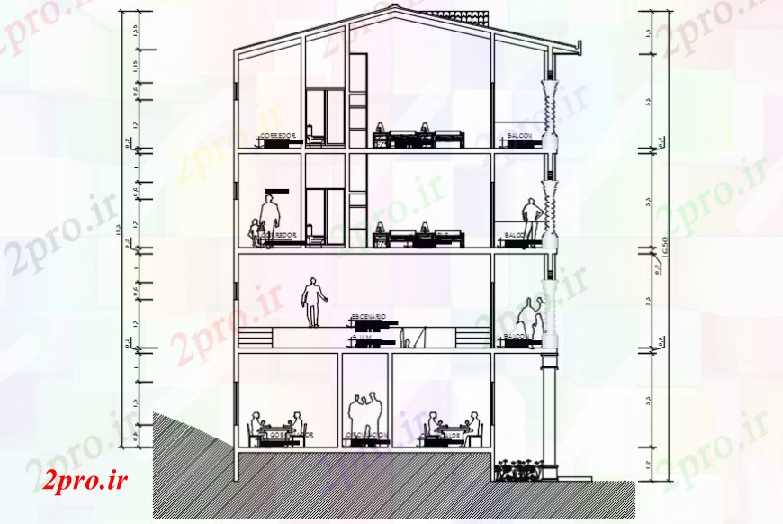 دانلود نقشه ساختمان دولتی ، سازمانی بخش از ساختمان دولتی 9 در 21 متر (کد105480)