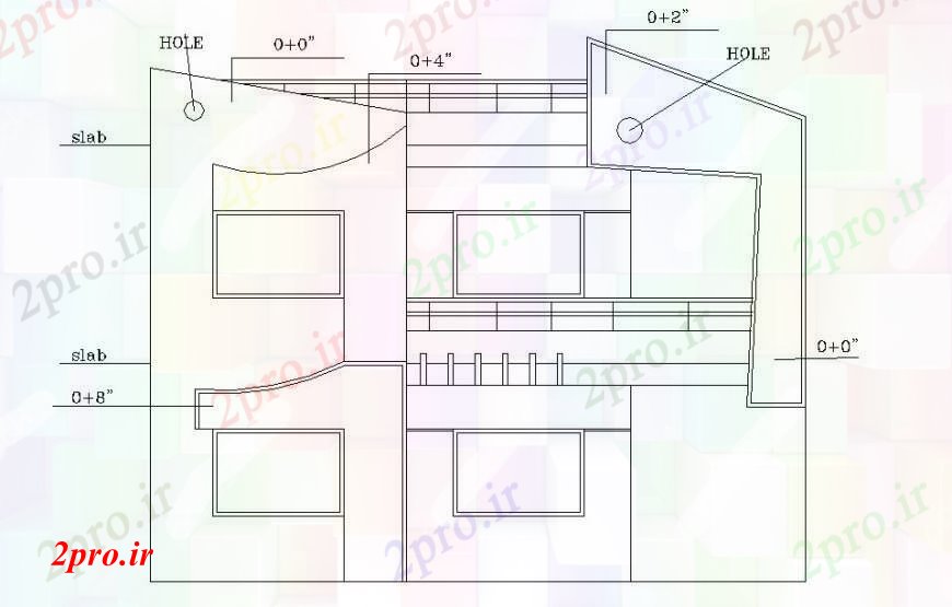 دانلود نقشه مسکونی  ، ویلایی ، آپارتمان  خانه نما جلو یک خانواده با دال  سوراخ طراحی جزئیات  (کد105499)