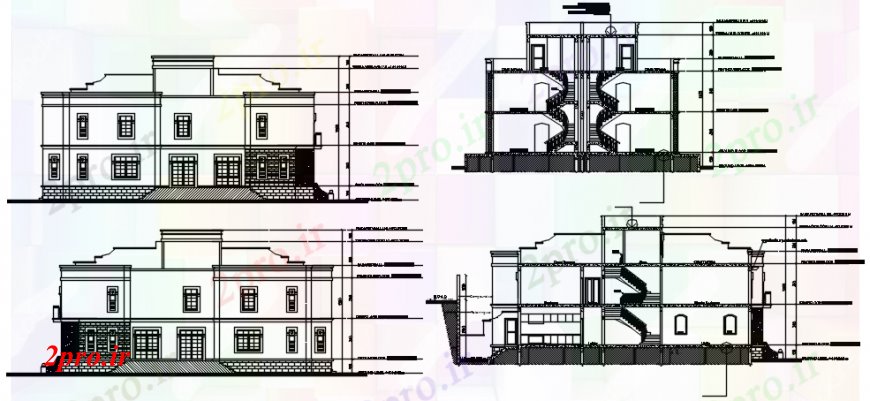 دانلود نقشه مسکونی  ، ویلایی ، آپارتمان  نما و بخش نظر منطقه دوبلکس  (کد105523)