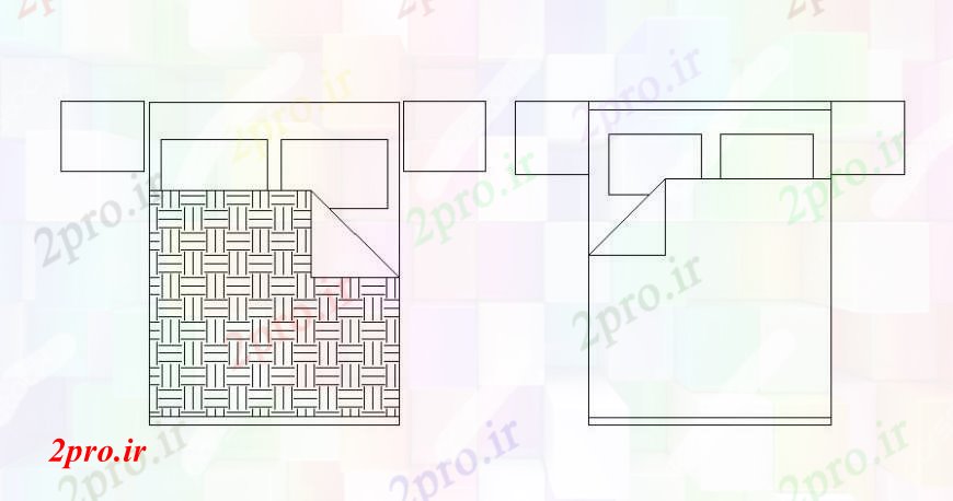 دانلود نقشه دو تخته  دو نقشه تخت دو نفره از بلوک های مبلمان   (کد105539)