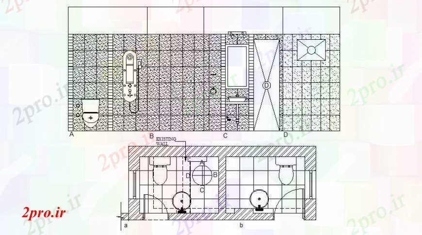 دانلود نقشه حمام مستر نما و طرحی حمام دو بعدی  جزئیات نقشه ها   (کد105566)