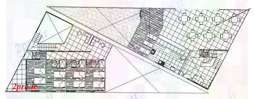 دانلود نقشه هتل - رستوران - اقامتگاه جزئیات طراحی معماری توریستی رستوران 241 در 456 متر (کد105572)