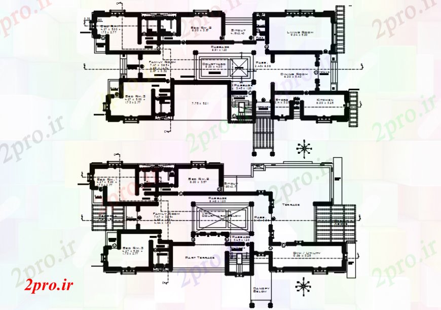 دانلود نقشه مسکونی ، ویلایی ، آپارتمان طرحی طبقه مسکن در اتوکد 14 در 33 متر (کد105574)