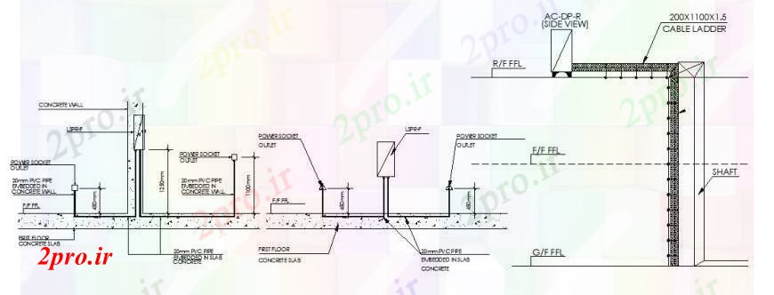 دانلود نقشه طراحی جزئیات ساختار جزئیات بتن ساخت و ساز دیوار با اتصال دال (کد105587)