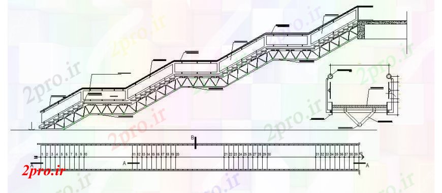 دانلود نقشه جزئیات پله و راه پله   بخش راه پله اصلی و ساخت و ساز خودکار (کد105622)