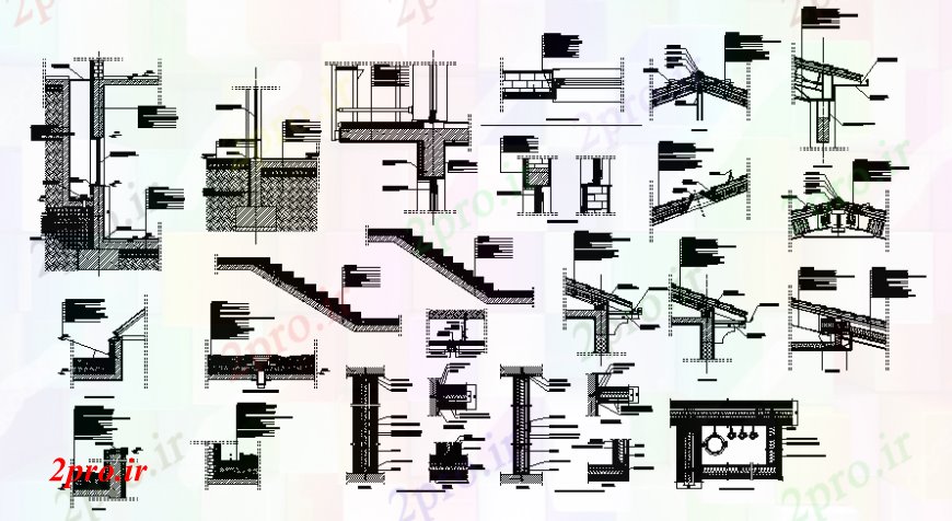 دانلود نقشه جزئیات ساخت و ساز مختلف واحد ساختار ساخت و ساز طراحی  دو بعدی   (کد105632)