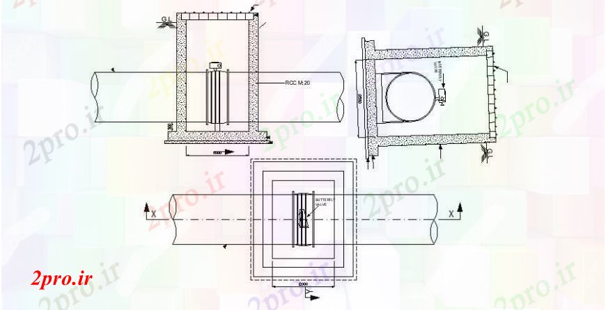دانلود نقشه جزئیات لوله کشی محفظه شیر پروانه و لوله کشی ساختار (کد105655)