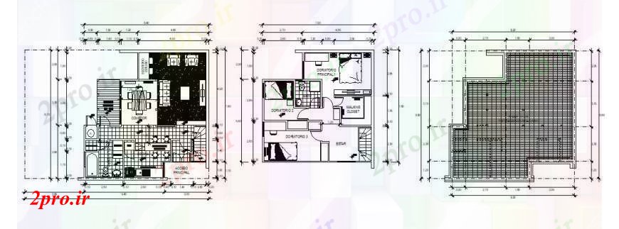 دانلود نقشه مسکونی ، ویلایی ، آپارتمان زمین خانه مسکونی، اولین و نقشه پوشش 8 در 8 متر (کد105668)