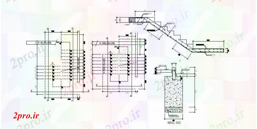 دانلود نقشه جزئیات پله و راه پله همه خانه راه پله بخش و ساخت و ساز 10 در 15 متر (کد105680)