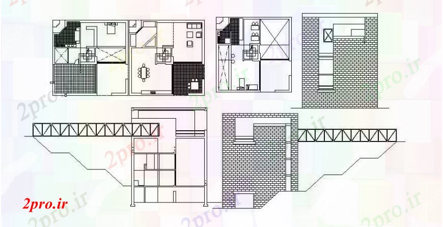 دانلود نقشه مسکونی ، ویلایی ، آپارتمان نما خانه کوچک، بخش و طرحی های 13 در 13 متر (کد105681)