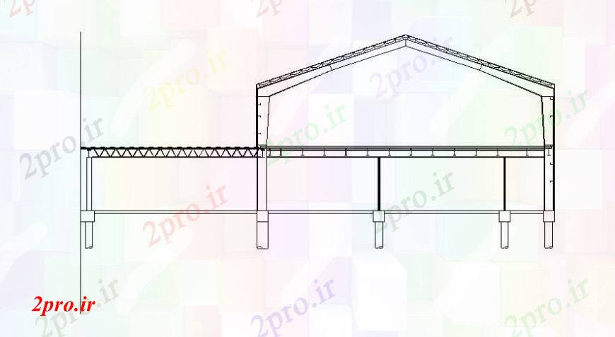 دانلود نقشه قالب اسکلت فلزی   بخش با ساختار سقف خرپا  (کد105689)