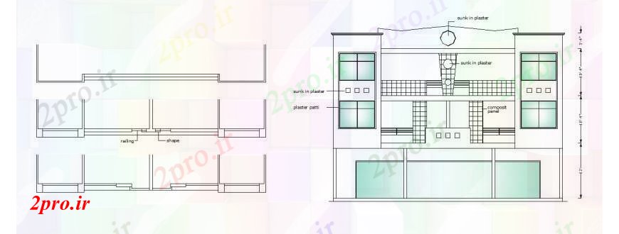 دانلود نقشه مسکونی  ، ویلایی ، آپارتمان  جبهه نما و ساختار طراحی جزئیات از خانه (کد105761)