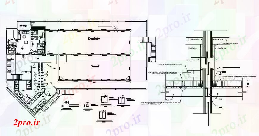 دانلود نقشه مسکونی  ، ویلایی ، آپارتمان  طرحی اقامت با جیم و جزئیات (کد105813)