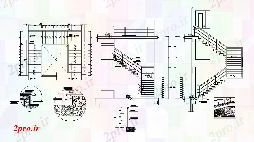دانلود نقشه جزئیات پله و راه پله   ساخت و ساز پلکان جزئیات طرحی  دو بعدی  و نما  (کد105835)