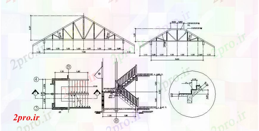 دانلود نقشه جزئیات پله و راه پله   خانه بخش راه پله و ساختمان سقف جزئیات (کد105845)