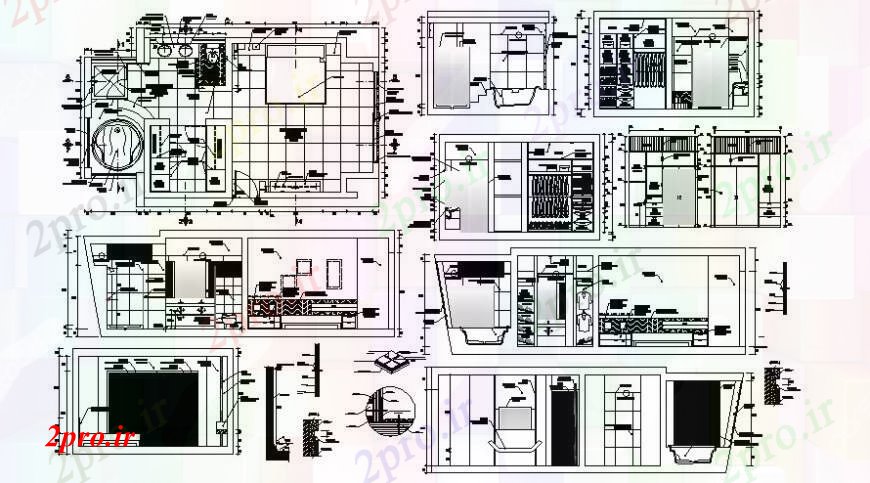 دانلود نقشه اتاق نشیمن ، حال ، پذیرایی مشخصات داخلی از طراحی گنجه اتاق و جزئیات حمام 28 در 92 متر (کد105848)