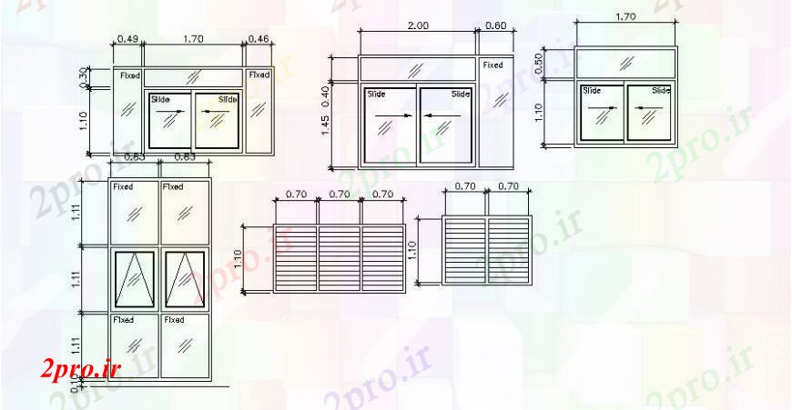 دانلود نقشه جزئیات طراحی در و پنجره  درها و پنجره ها خانه بلوک نما  (کد105851)