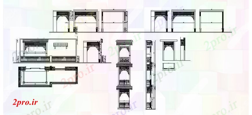 دانلود نقشه جزئیات طراحی در و پنجره  دروازه بلوک نما چند  (کد105867)