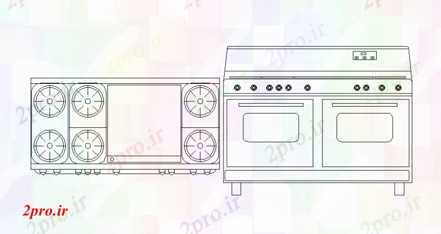 دانلود نقشه طراحی مبلمان آشپزخانه طراحی  دو بعدی  از کاشی های گاز نما   (کد105870)