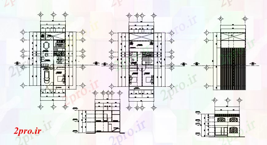 دانلود نقشه مسکونی  ، ویلایی ، آپارتمان  سه نقشه BHK طرحی خانه با نما و بخش جزئیات  (کد105882)