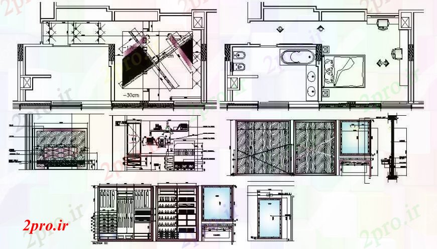 دانلود نقشه حمام مستر بچه مشخصات داخلی اتاق خواب از طرحی و نما  (کد105883)