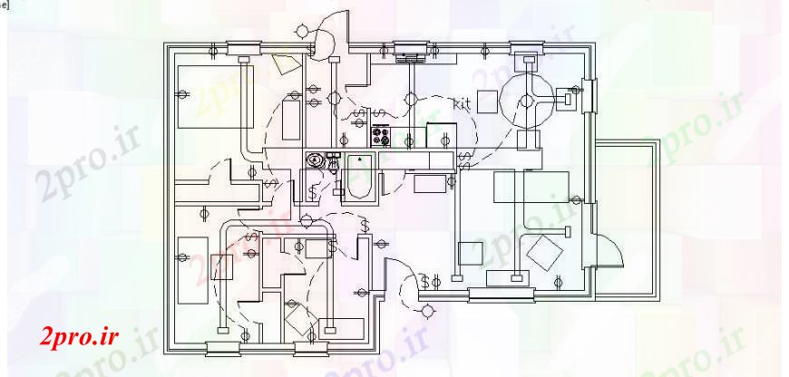 دانلود نقشه برق مسکونی نصب و راه اندازی طرحی برق جزئیات طراحی برای یک خانواده خانه 8 در 12 متر (کد105885)