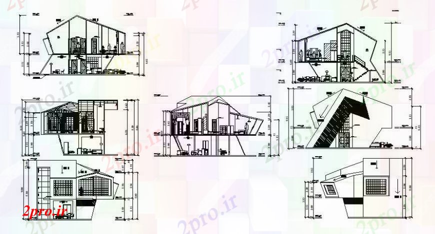 دانلود نقشه مسکونی  ، ویلایی ، آپارتمان  نما و بخش نظر منطقه مسکونی  (کد105889)