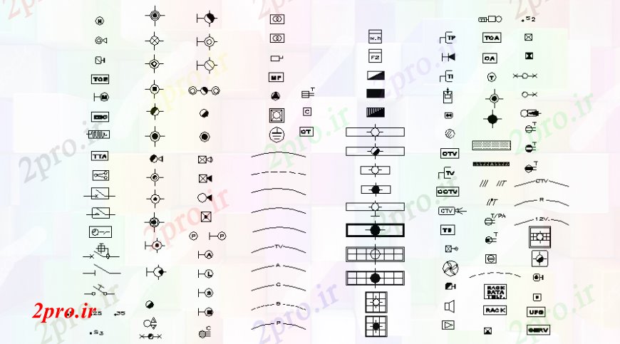 دانلود نقشه بلوک ، آرام ، نماد طراحی جزئیات علائم و نمادهای مسدود   اتوکد (کد105893)