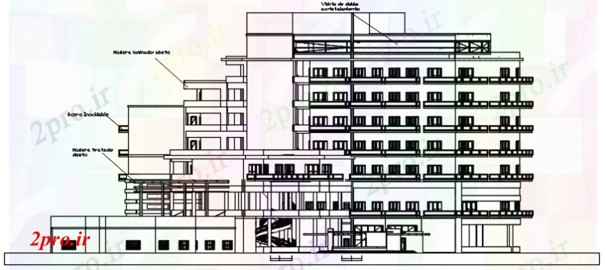 دانلود نقشه هتل - رستوران - اقامتگاه نما هتل 72 در 80 متر (کد105963)