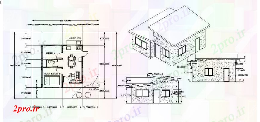 دانلود نقشه مسکونی  ، ویلایی ، آپارتمان  یکی از خانه خانواده نما ایزومتریک و طرحی های (کد106012)