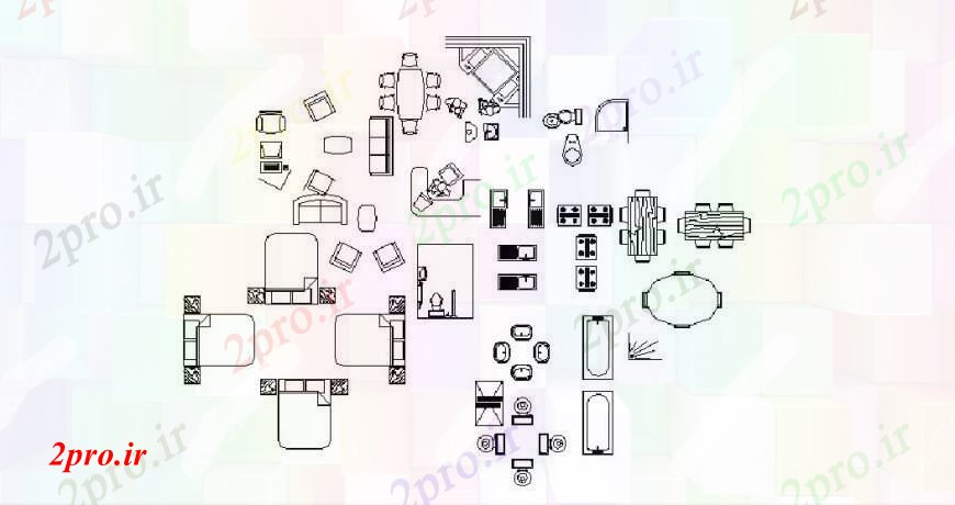 دانلود نقشه بلوک مبلمان مبلمان و نما خانگی چندین بلوک  (کد106018)