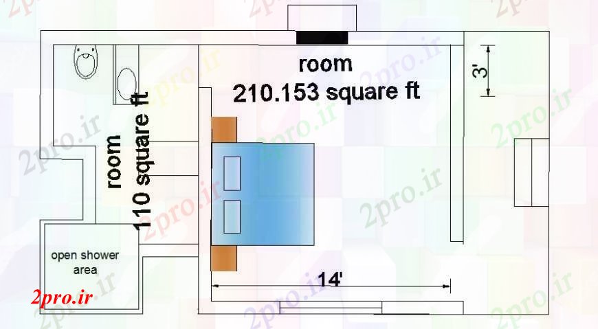 دانلود نقشه حمام مستر طرحی اتاق خواب (کد106019)