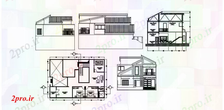 دانلود نقشه مسکونی  ، ویلایی ، آپارتمان  خانه دو نما کف پوش، بخش و طرحی های  (کد106023)