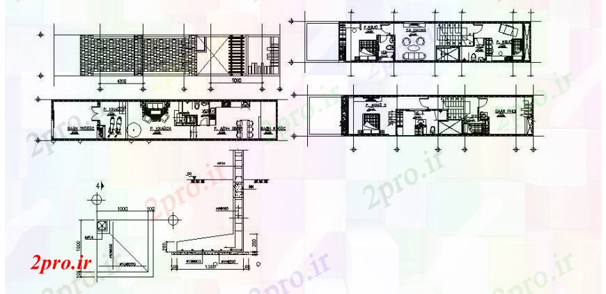 دانلود نقشه مسکونی ، ویلایی ، آپارتمان مسکونی طرحی طبقه خانه و ساختار دیوار جزئیات 3 در 18 متر (کد106036)