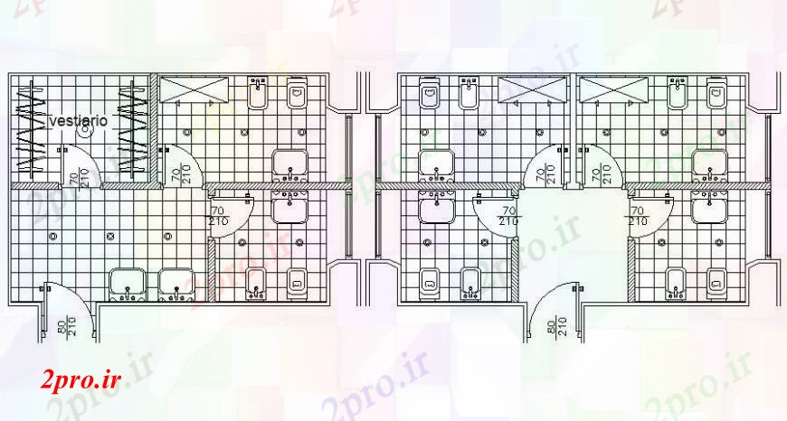 دانلود نقشه حمام مستر طرحی طبقه از حمام 40 در 60 متر (کد106050)