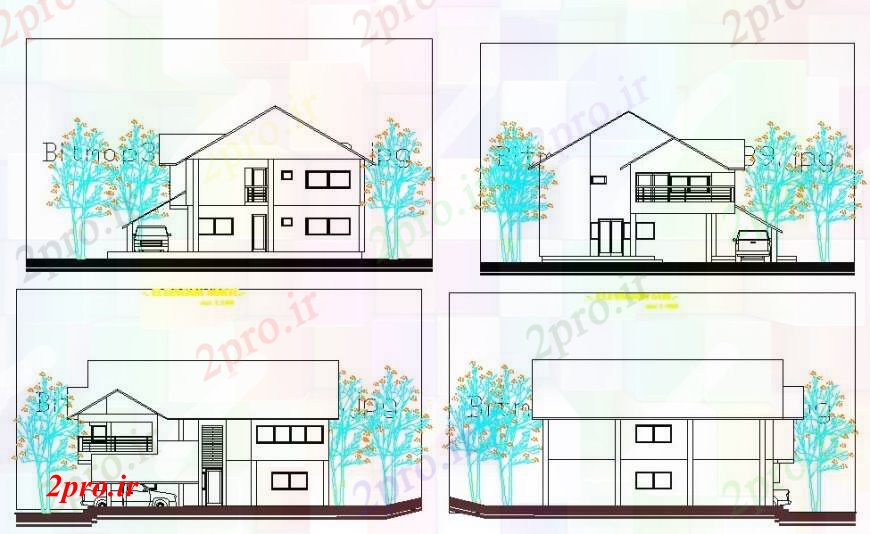 دانلود نقشه مسکونی ، ویلایی ، آپارتمان همه طرف نما جزئیات ساختار 10 در 14 متر (کد106104)