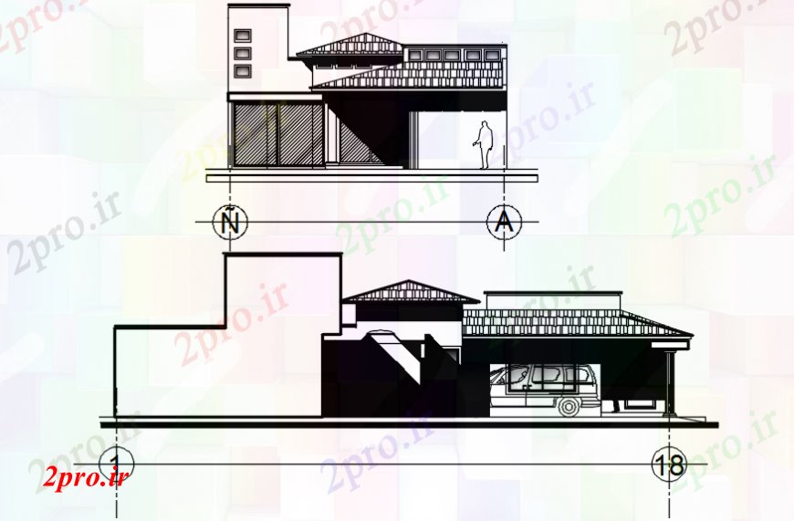 دانلود نقشه مسکونی ، ویلایی ، آپارتمان نما s ساختمان مسکونی 9 در 20 متر (کد106127)