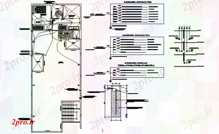 دانلود نقشه برق کشی ، اتصالات جزئیات مدار با برق خانه 7 در 19 متر (کد106135)