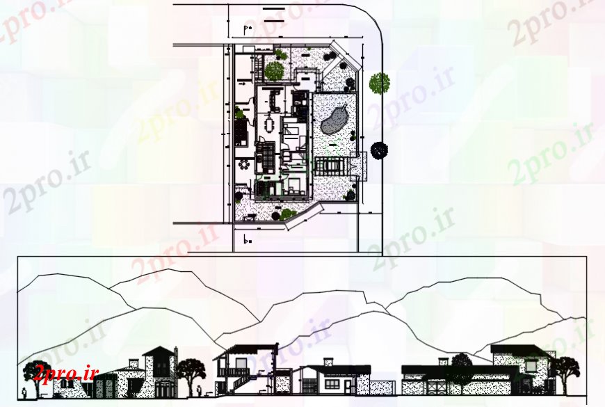 دانلود نقشه مسکونی  ، ویلایی ، آپارتمان  طرحی سایت و بخش از ساختمان مسکونی  (کد106137)