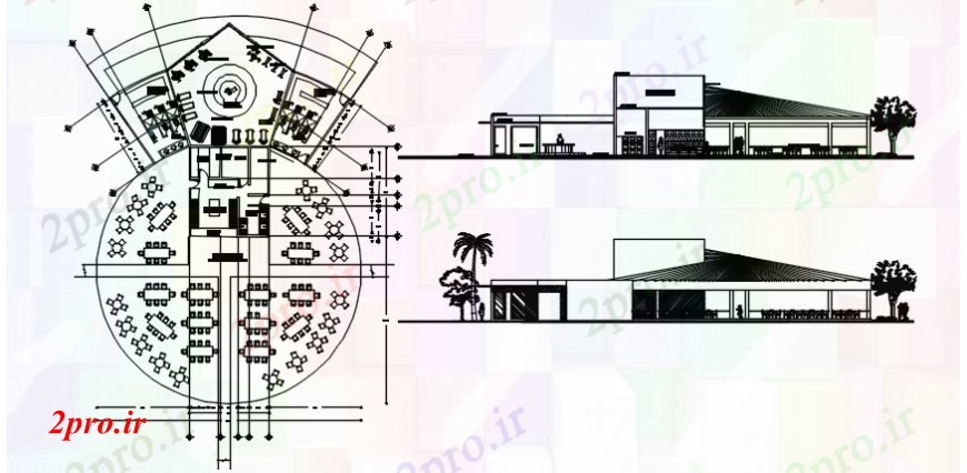 دانلود نقشه هتل - رستوران - اقامتگاه کافی نت طرح، بخش ها و نماات 24 در 37 متر (کد106146)