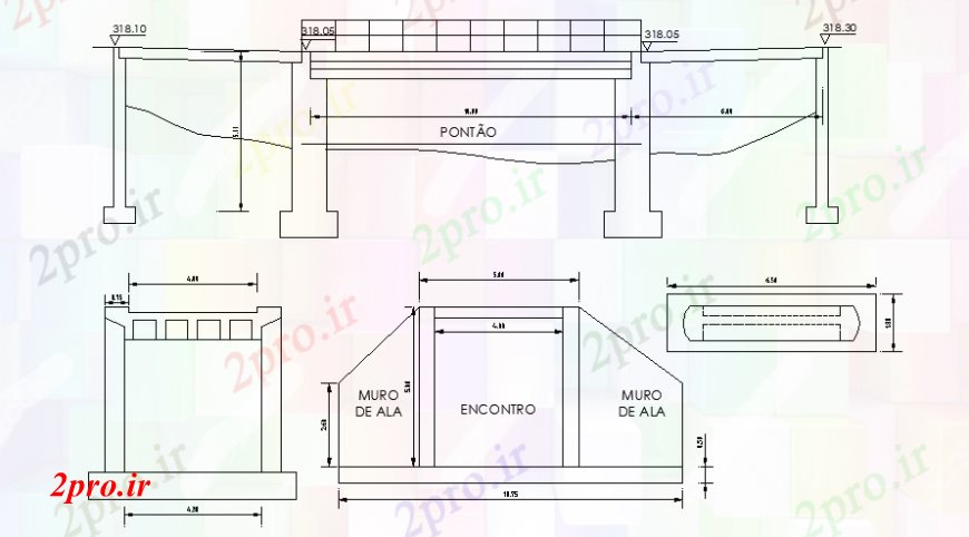 دانلود نقشه جزئیات ساخت پل پل طراحی نما  دو بعدی    اتوکد (کد106185)