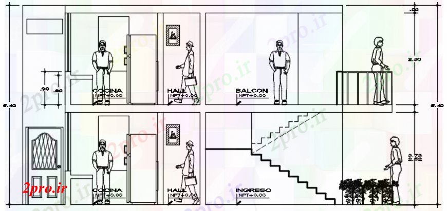 دانلود نقشه مسکونی ، ویلایی ، آپارتمان به طرف خانه 8 در 18 متر (کد106210)