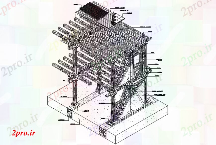 دانلود نقشه جزئیات ساخت و ساز  از جزئیات منظر ساختار سقف (کد106220)