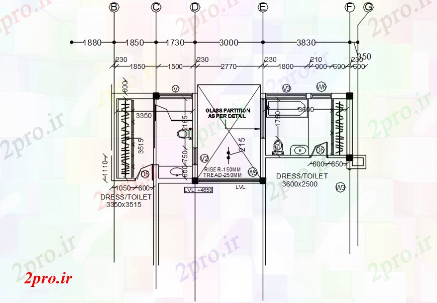 دانلود نقشه حمام مستر حمام بالای صفحه  جزئیات مبلمان طرح (کد106246)