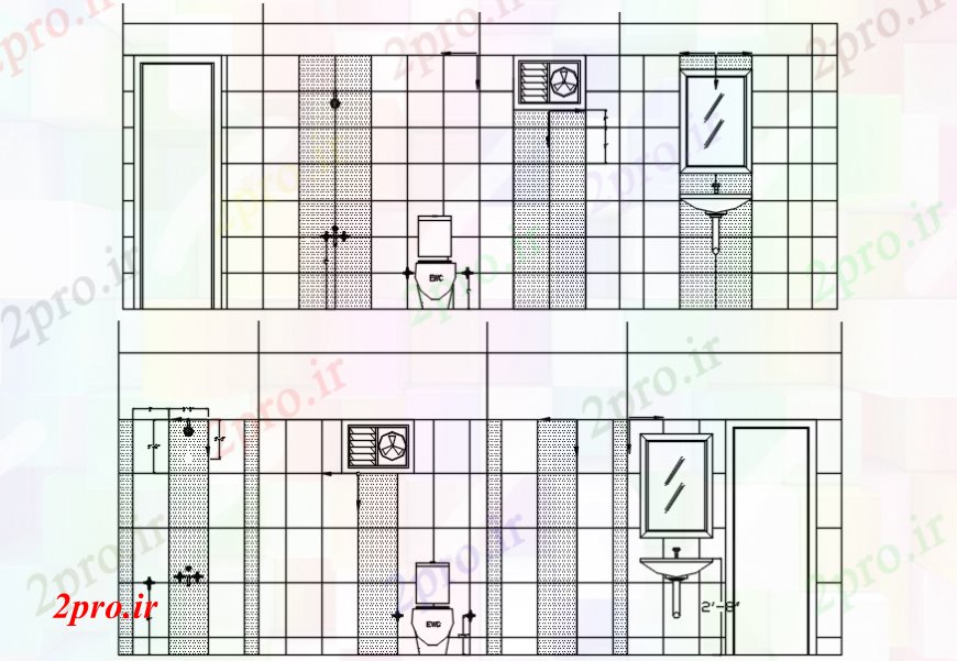 دانلود نقشه حمام مستر از جلو-مدل جزئیات نما حمام (کد106257)