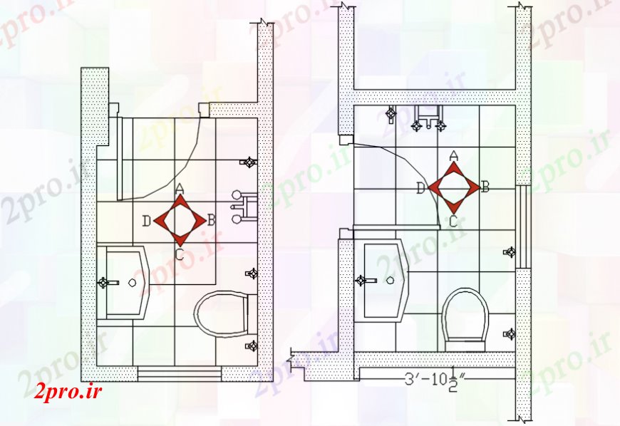 دانلود نقشه حمام مستر فوستس حمام و اتصالات مدل جزئیات نما (کد106261)