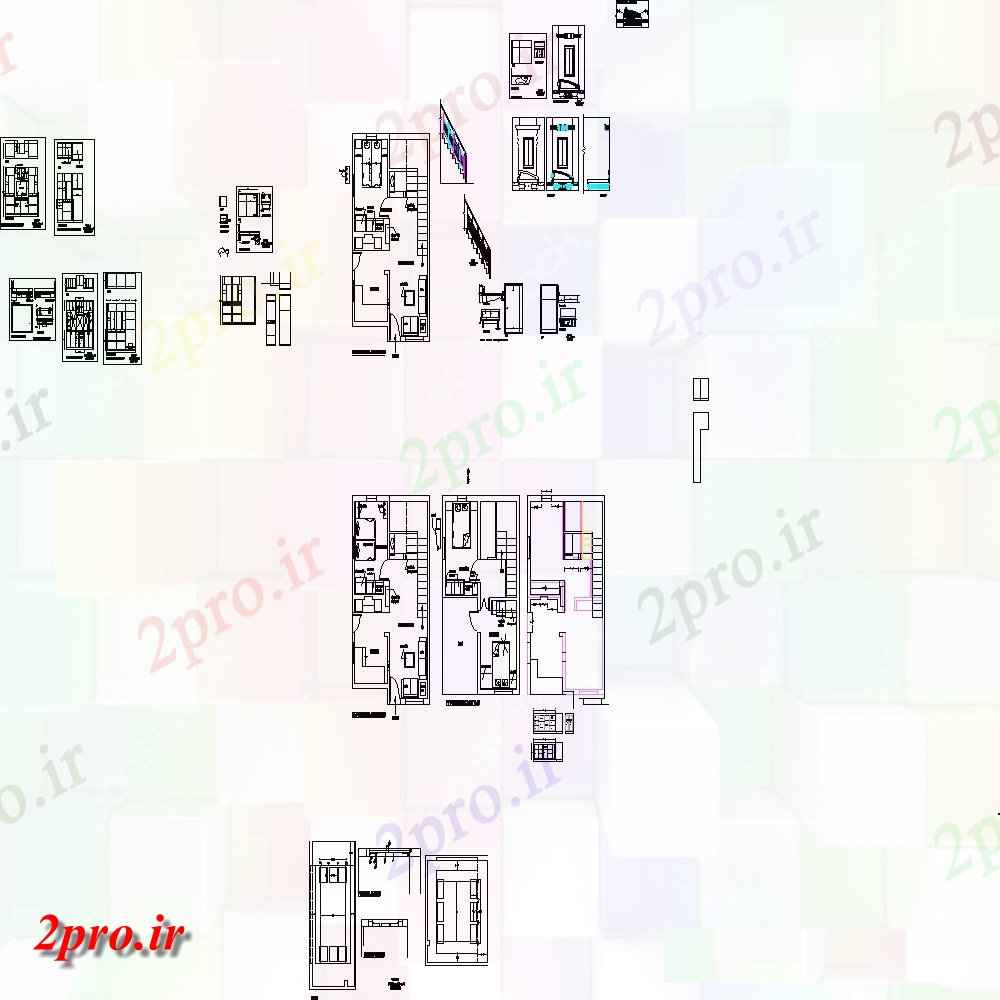 دانلود نقشه بلوک مبلمان تخت دو نفره نما مقطعی جزئیات (کد106274)