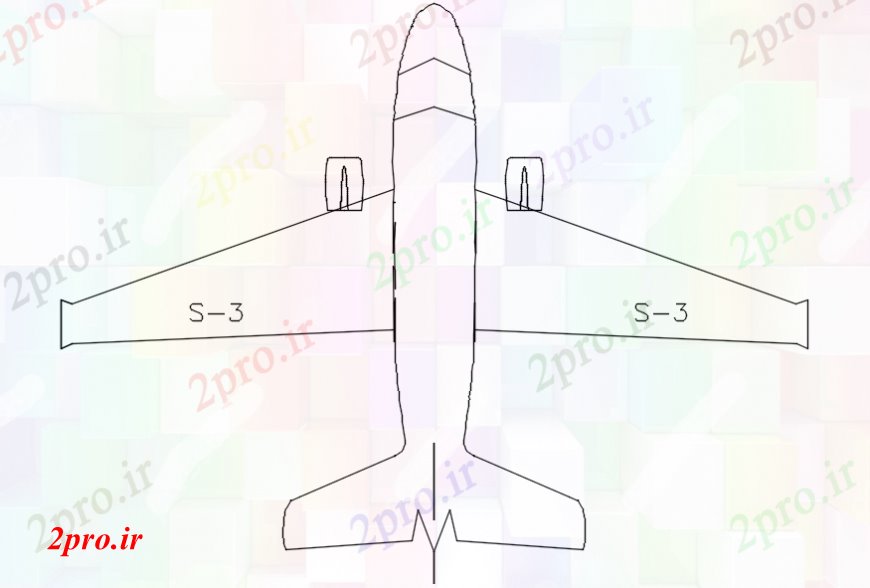 دانلود نقشه بلوک وسایل نقلیه هواپیما نمای پشت دو بعدی  (کد106280)